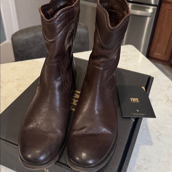 Frye Dark Brown Leather Mid-Calf Boots - Picture 3 of 4